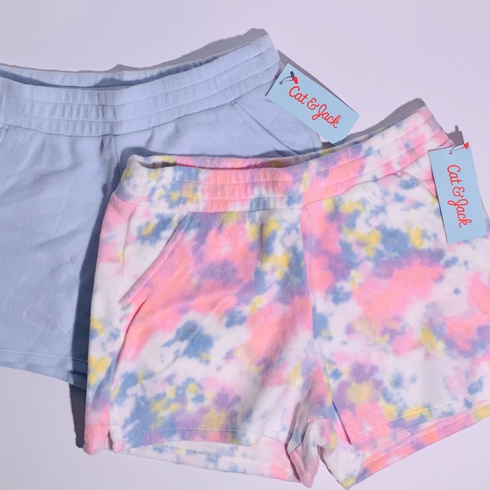 Girls 2 Soft Fleece Pull-On Shorts Cat & Jack - Large  Tie Dye & Powder Blue